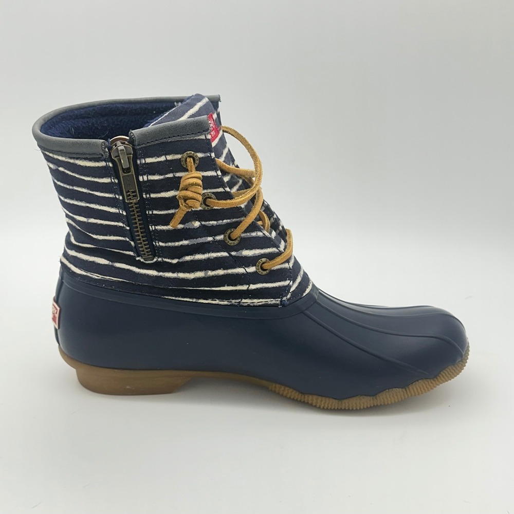 Sperry Saltwater Navy Blue Striped Canvas Waterproof Duck Boots W 8 Nautical - Picture 4 of 7